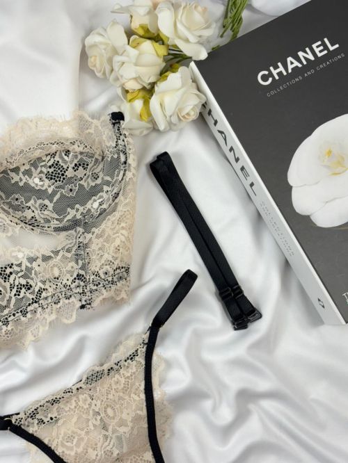 Conjunto Malta Renda Francesa creme com preto - GG