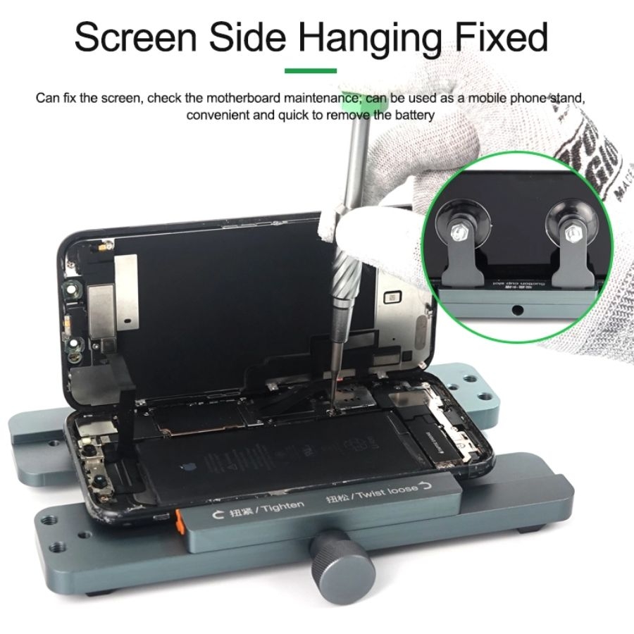 Attrezzo Riparazione IPhone Argento Relife RL-601s Plus - Supporto Con Ventosa Per Rimuovere Il Vetro Posteriore IPhone, Ruota A 360° Supporto Argentato Per Riparazioni Apple - Foto 5