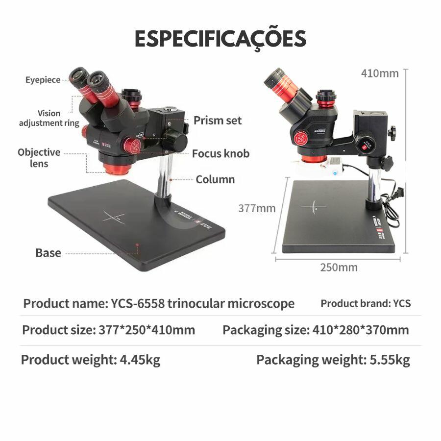 Comprar Microscopio Trinocular YCS 6558X Zoom 6.5x a 58x Base