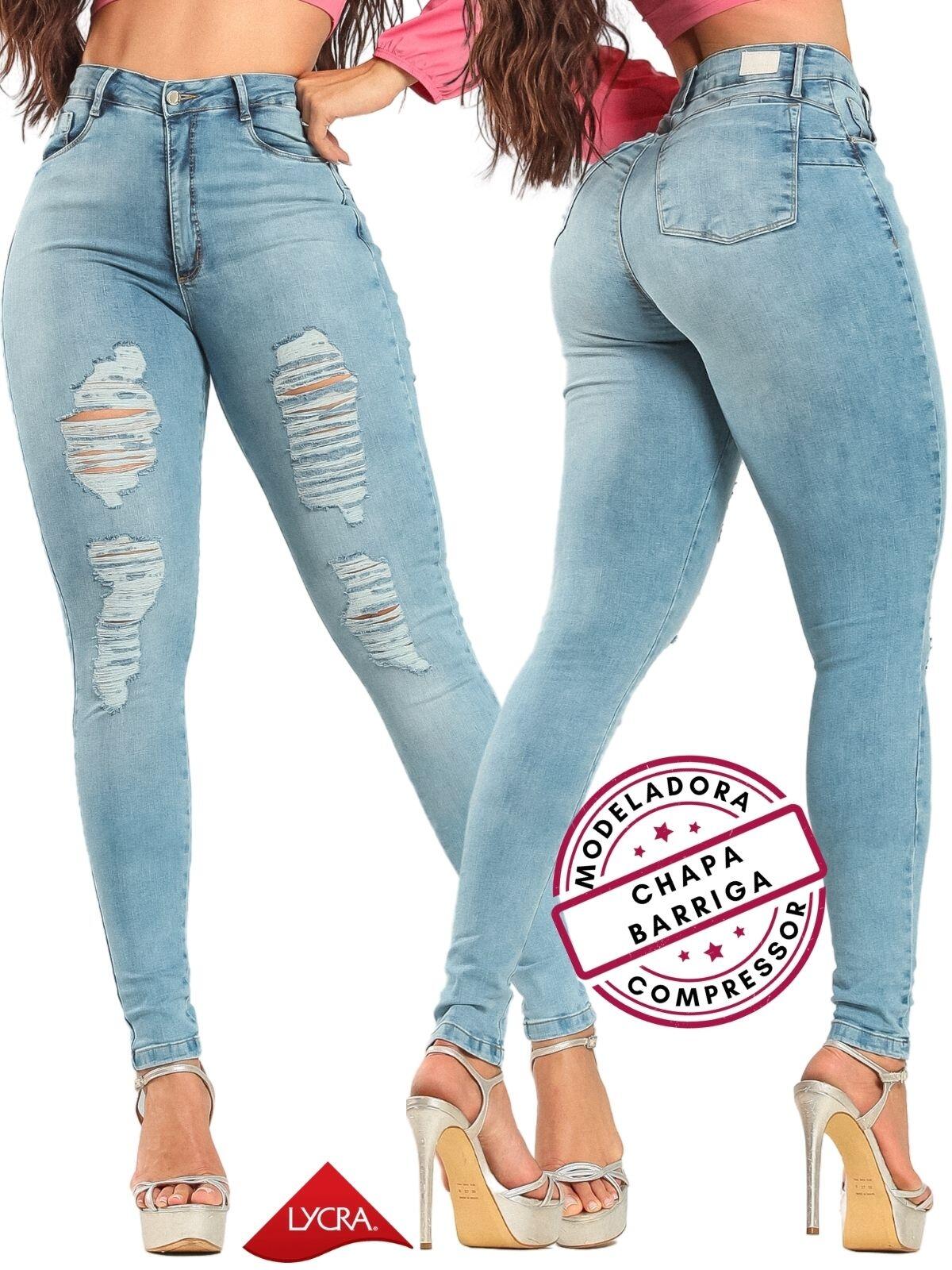 Calça Jeans Skinny Feminina Cintura Alta Elastano Moda - LD Jeans