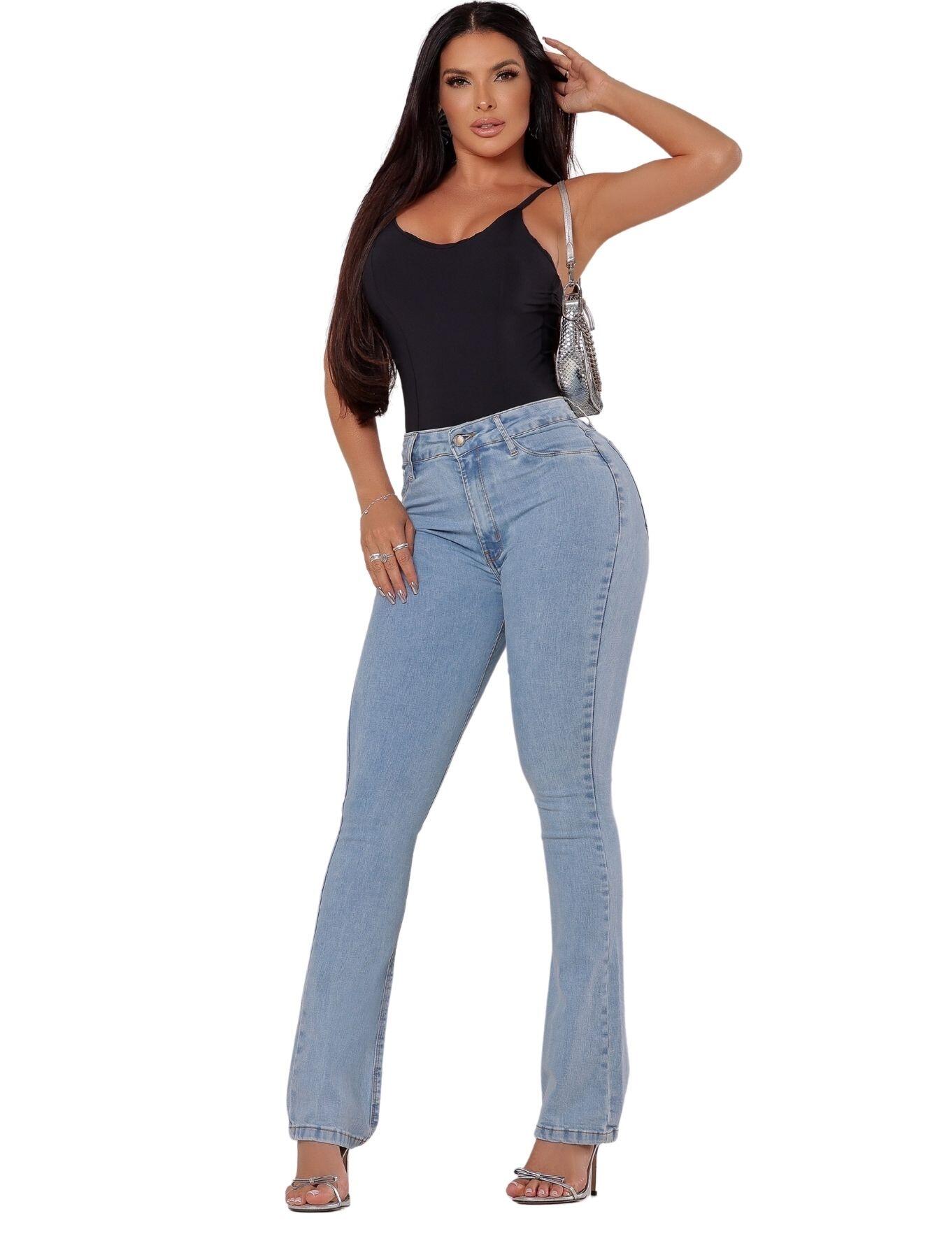 Calça jeans flare boot cut cintura alta clara levanta bumbum - HR