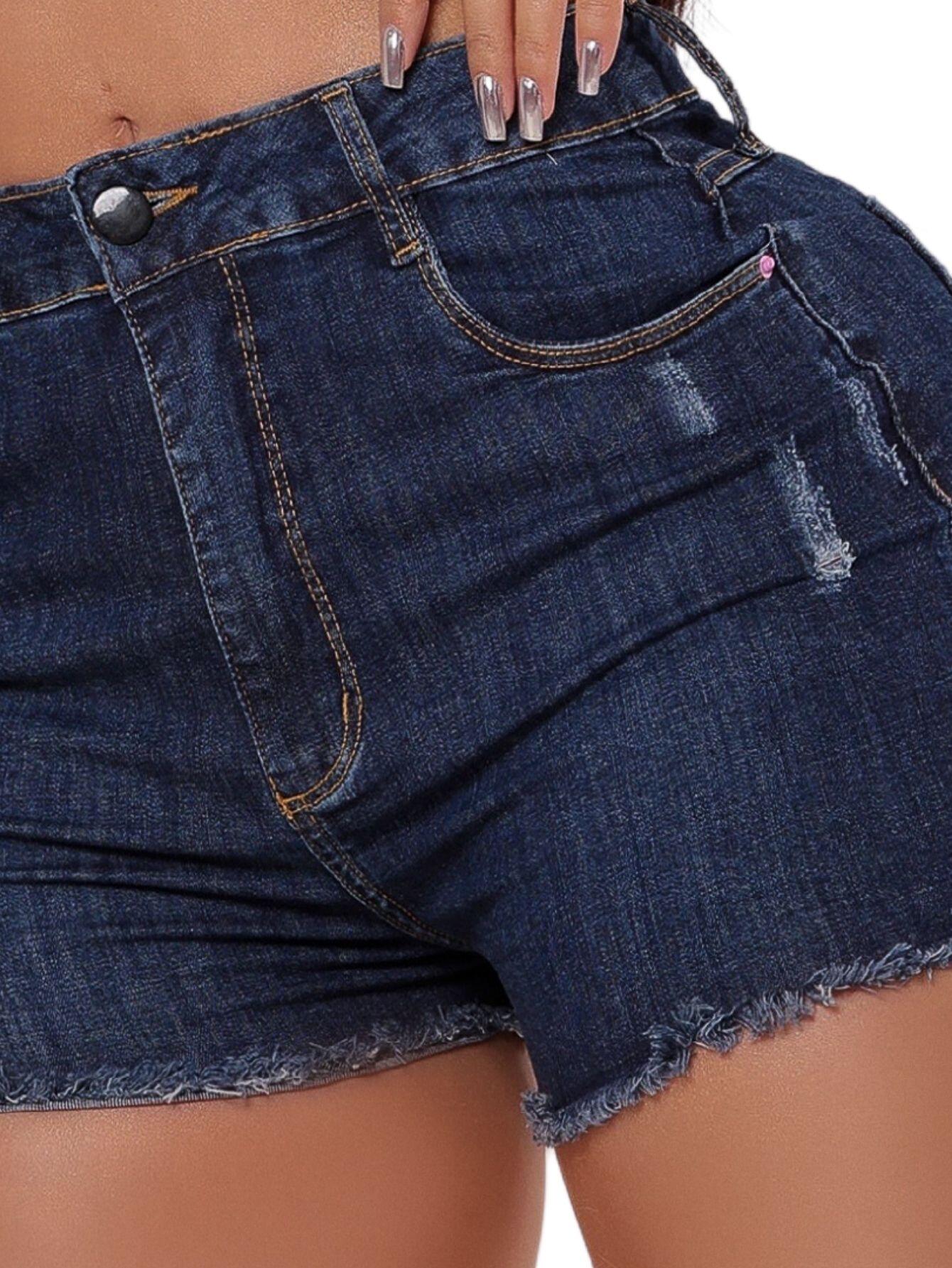 Short Jeans Feminino Cintura Alta Barra Desfiado