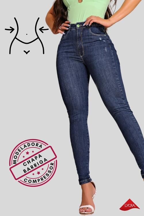 Comprar Calça Jeans Feminina Cig B-Desfiada-Det Azul-Lipo Shape