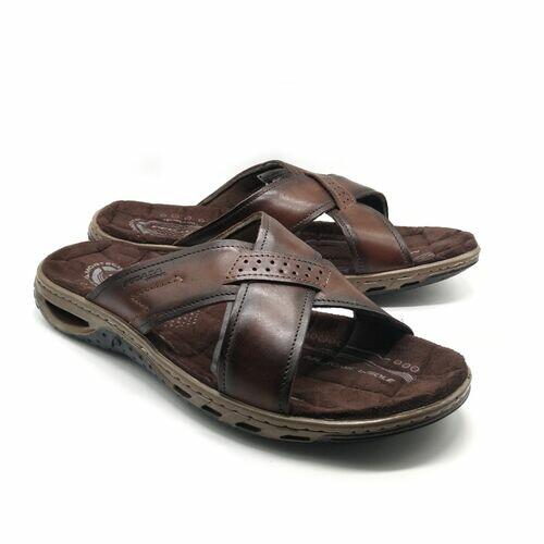 Pegada Chinelo Tira Cruzada Masculino em Couro Ref. 131661