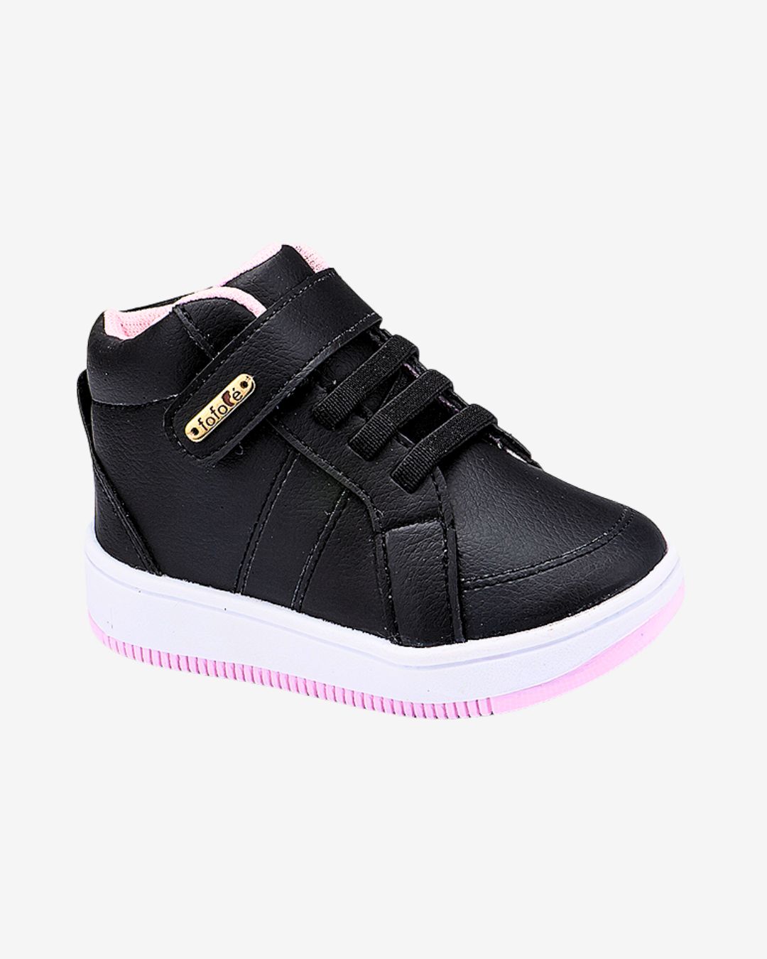 Tênis Infantil Cano Alto Menina Velcro e Cadarço Preto FOFOPÉ