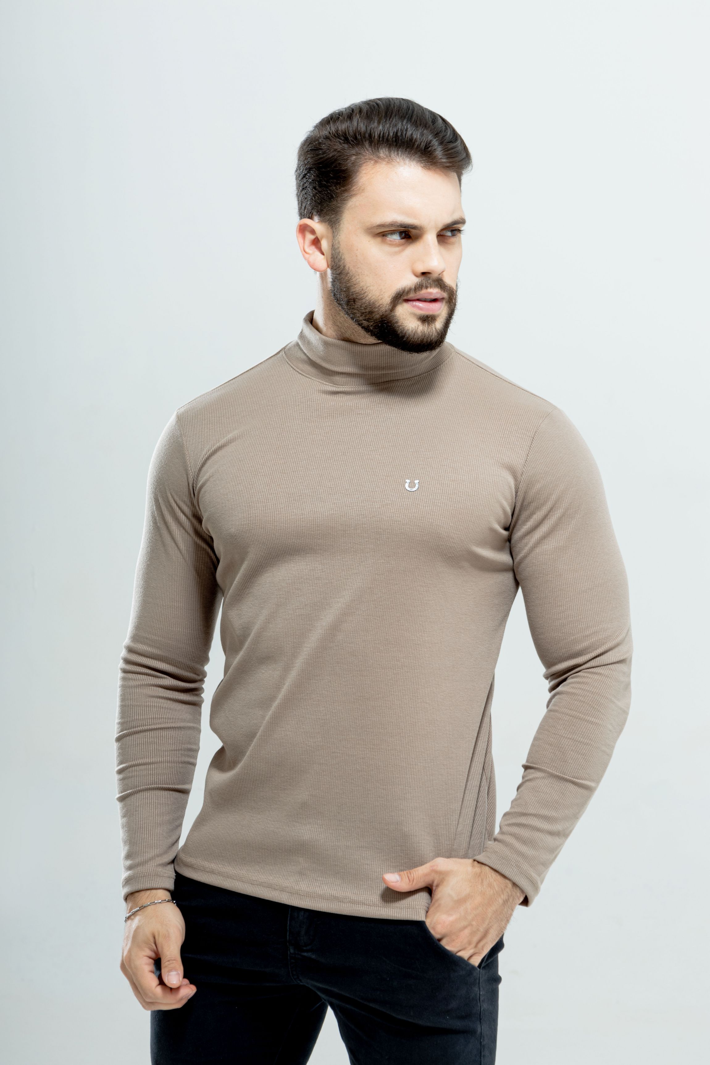 Camiseta CalÃ§a Canelada Masculina CAMISA GOLA ALTA CANELADA