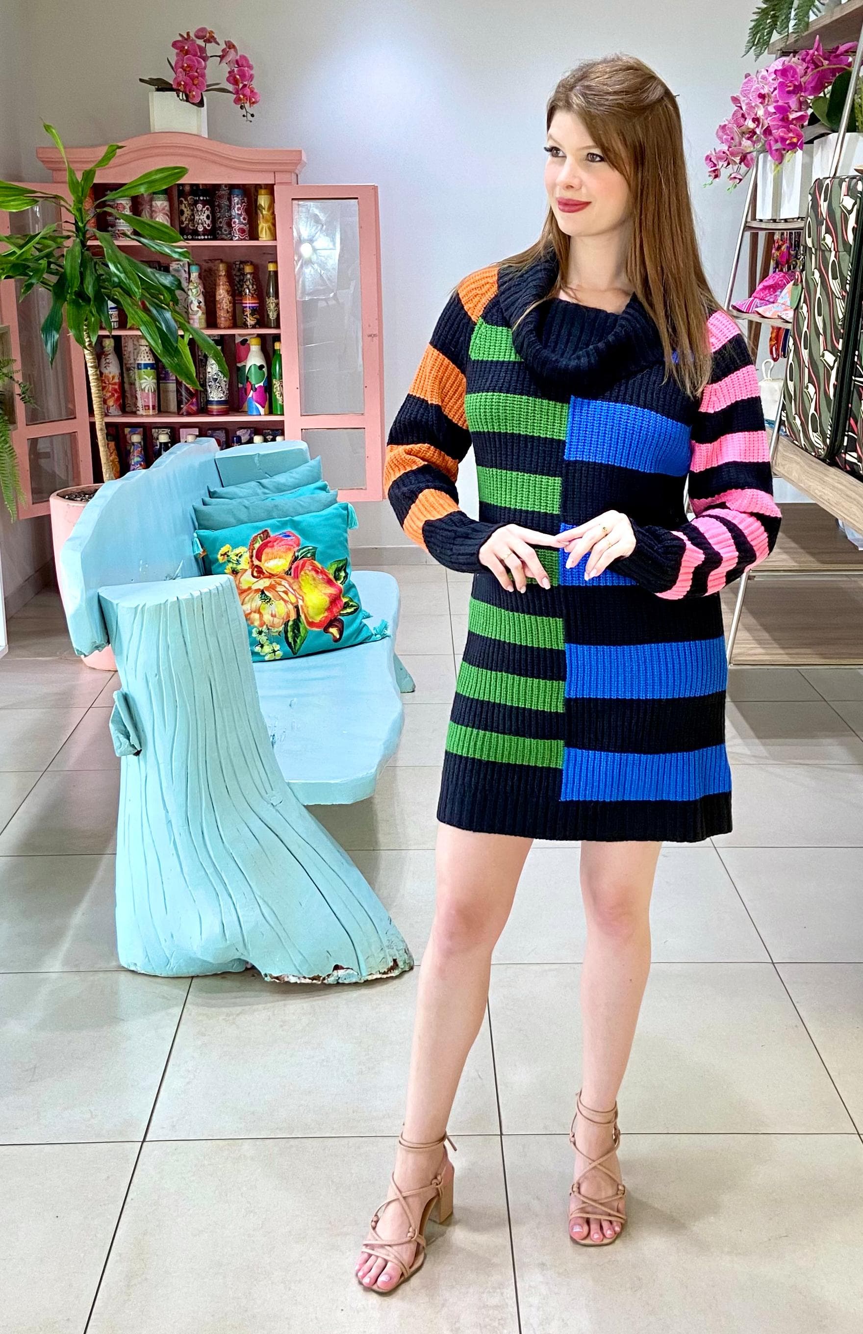 Vestido Tricot Listrado Multicolorido FARM Inverno 2025 M