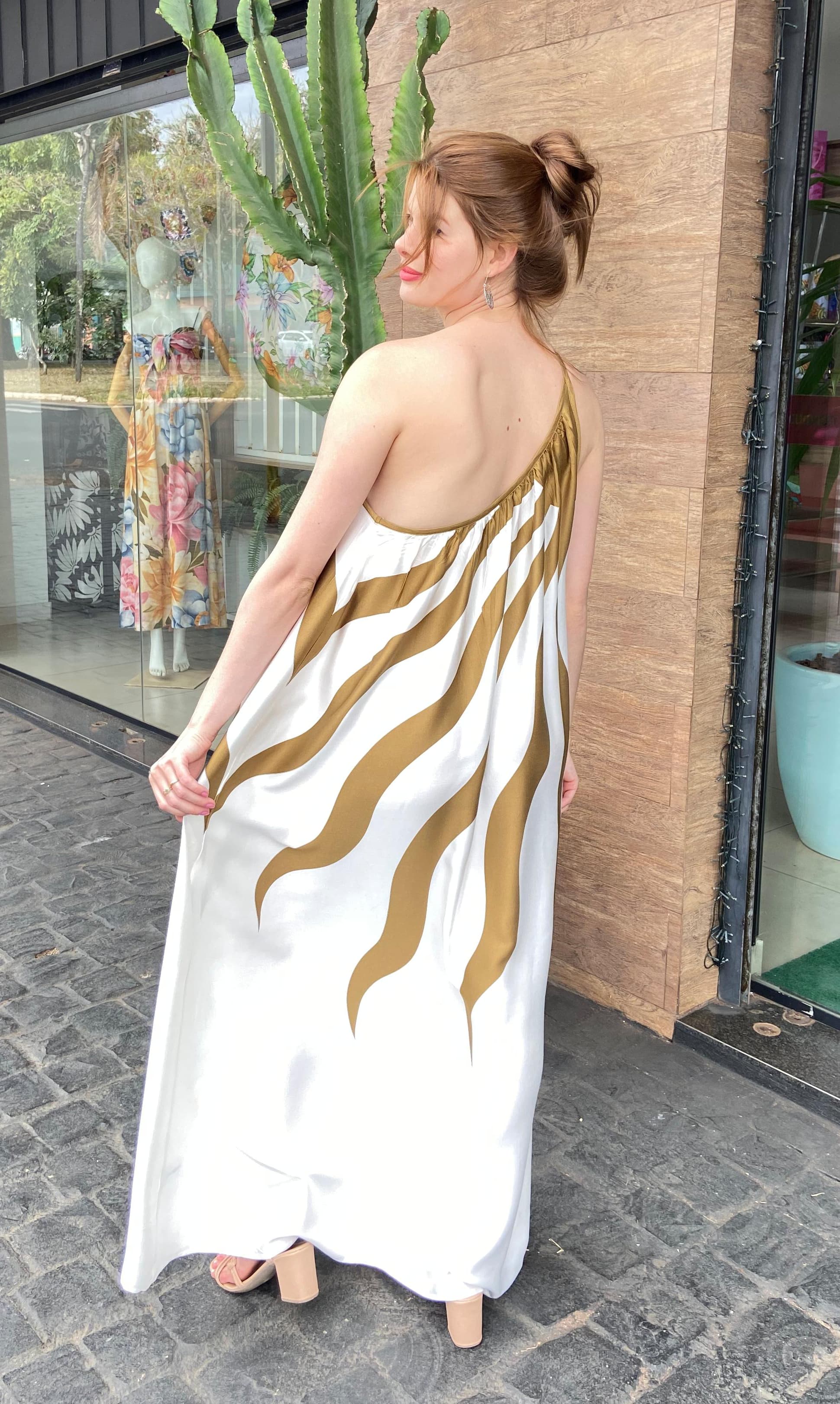 Vestido Longo Vestido Off White Farm Vestido Farm Franzido - Main Image