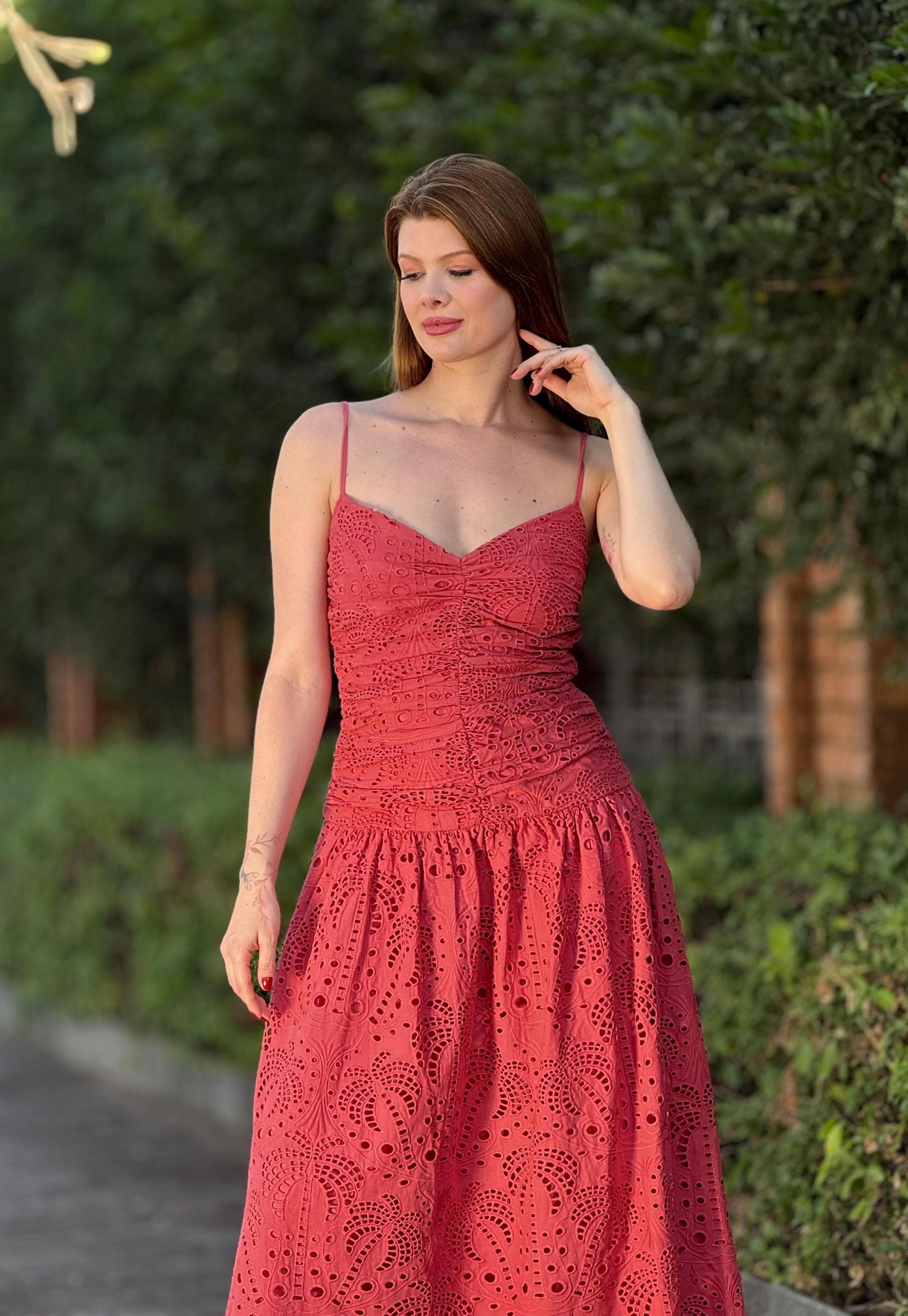 Vestido Franzido Afrodite Vermelho FARM Verão 2026 P