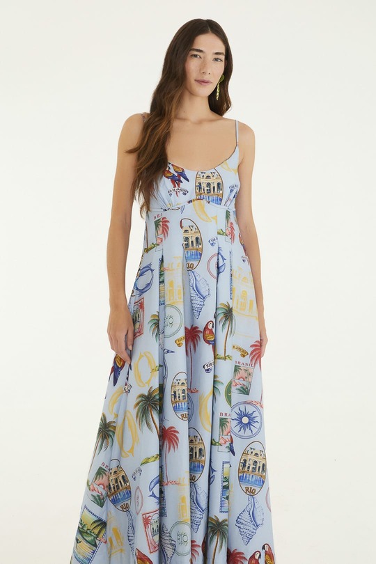 Vestido Longo Selo Tropical FARM Alto Verão 2026 M