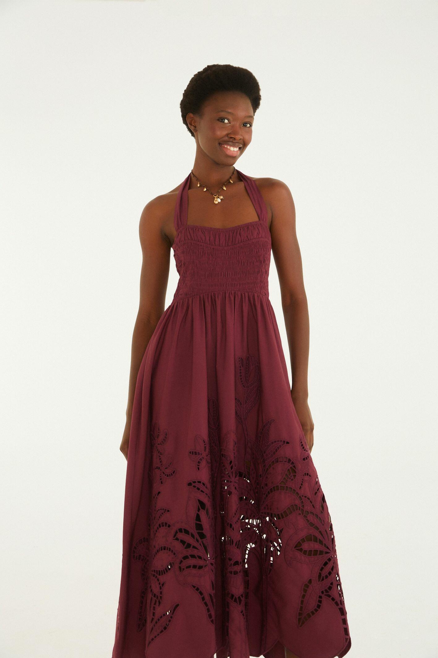 Comprar Vestido Barrado De Richelieu Aquaflora Vinho Merlot FARM