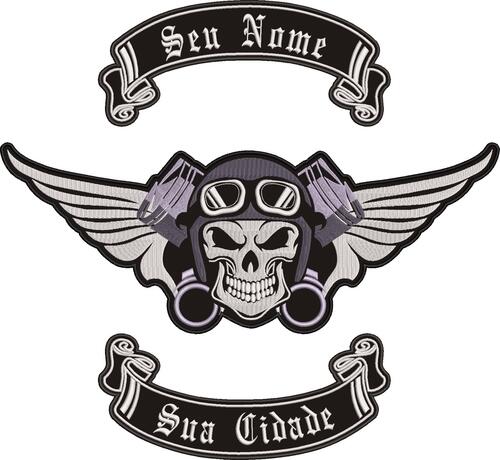 Comprar Patch Bordado Skull Caveira Com Asas e Pistão Seu nome
