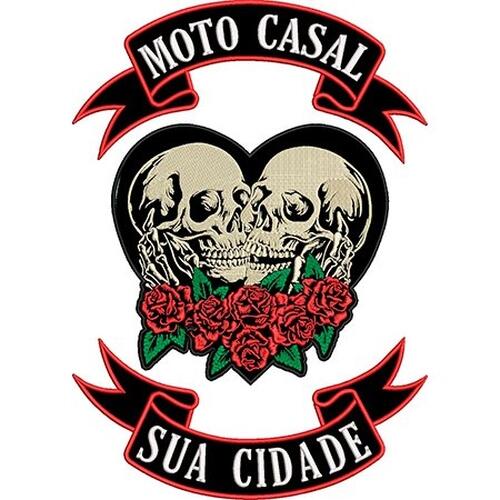 Comprar Patch Bordado Moto Casal Seu Nome e sua Cidade 42x30 cm