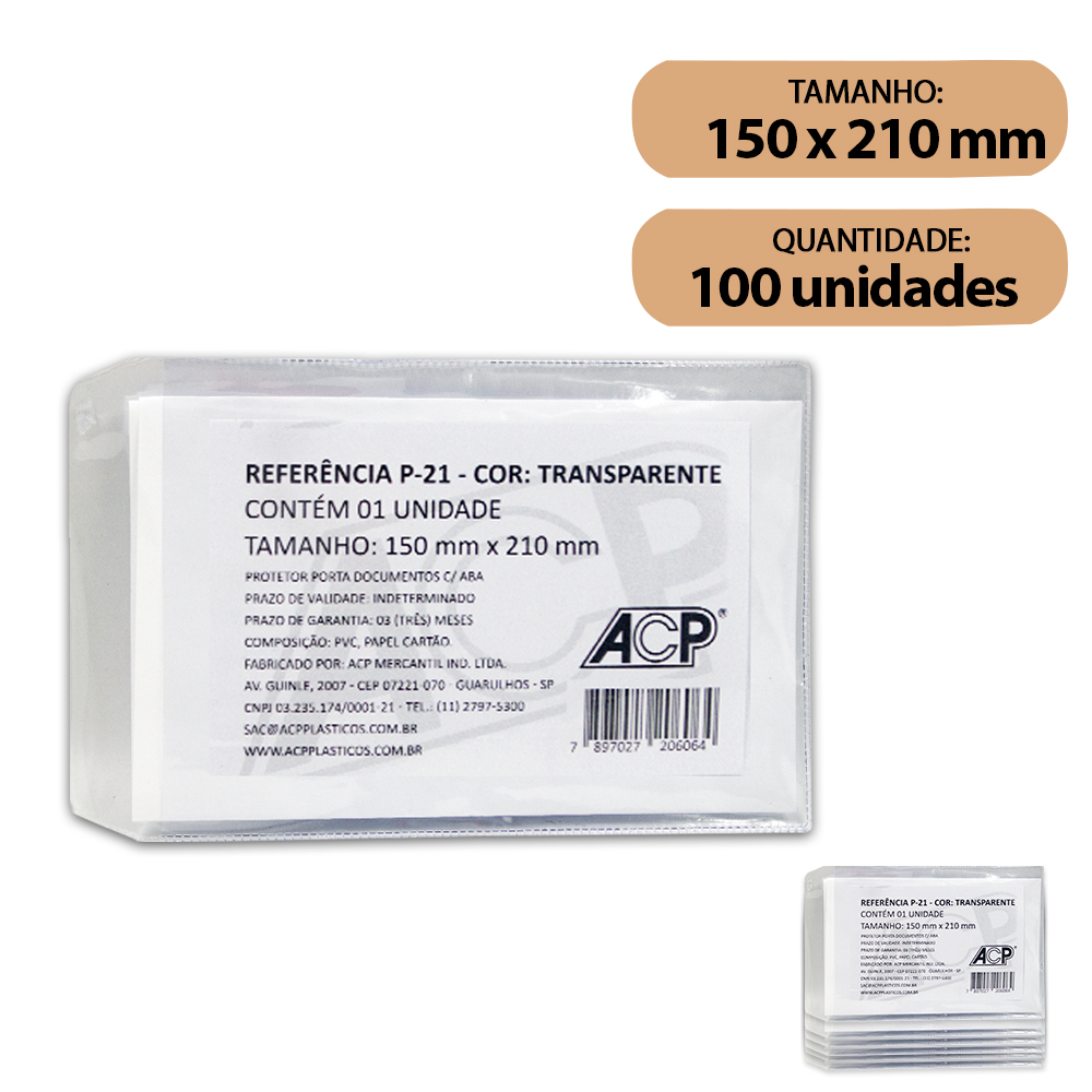 Comprar Protetor Porta Documentos com Aba Acp 150x210mm P-21 C/100