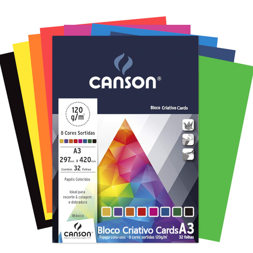 Comprar Bloco Papel Criativo Cards A3 Canson 120g 8 Cores 32 Folhas - a ...