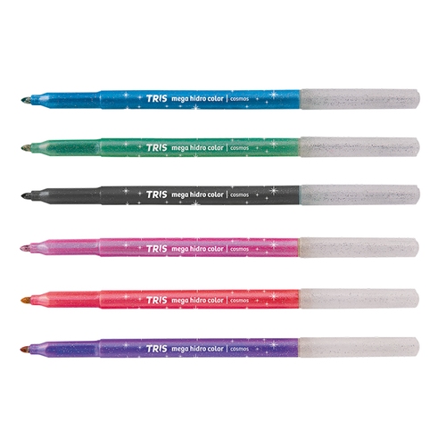 Caneta Hidrocor Tris Mega Hidro Color Cosmos Glitter 6 Cores