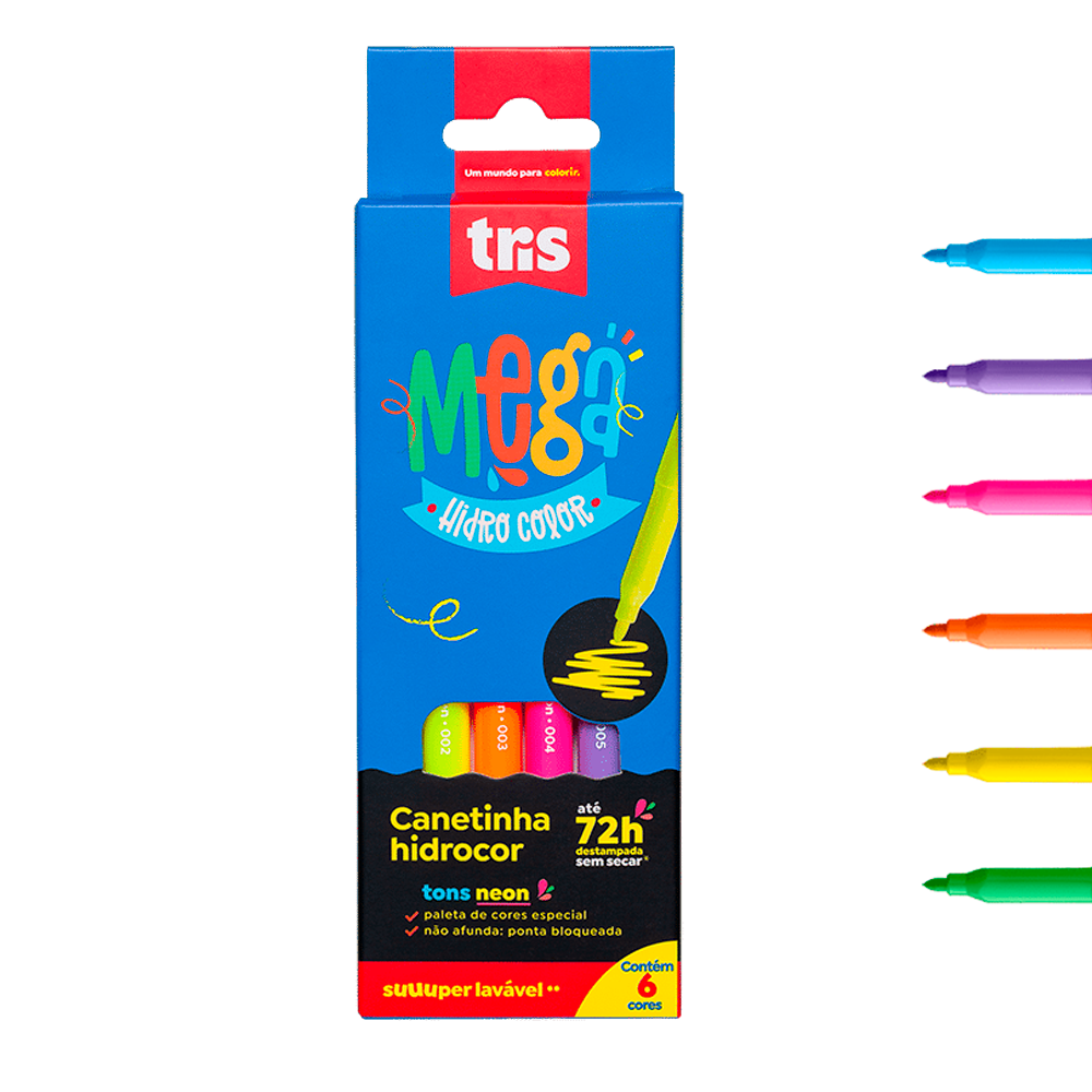 Comprar Caneta Hidrocor Tris Mega Hidro Color 6 Cores Neon - a