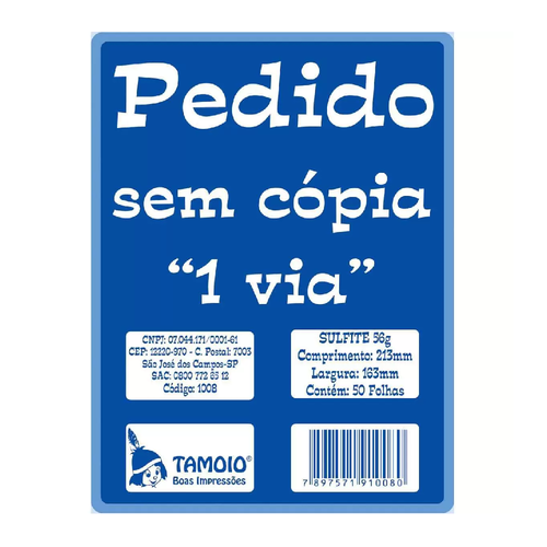 Bloco Pedido 1/18 Tamoio 1 Vias Médio 50 Folhas 1008 C/20