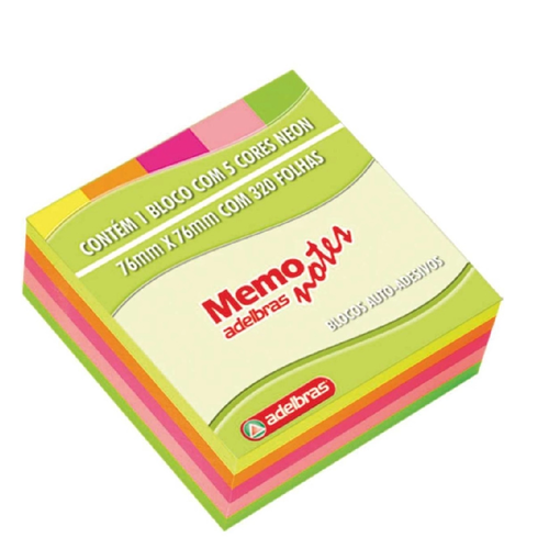 Bloco Memo Notes Adelbras 76x76mm 320 Folhas com 5 Cores