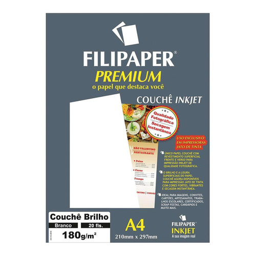 Papel Couchê A4 Filipaper Premium 180g/m² 20 Folhas 2504