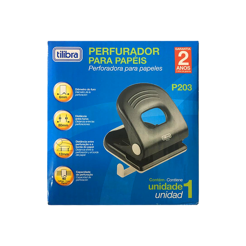 Perfurador 2 Furos Tilibra P203 40 Folhas Preto