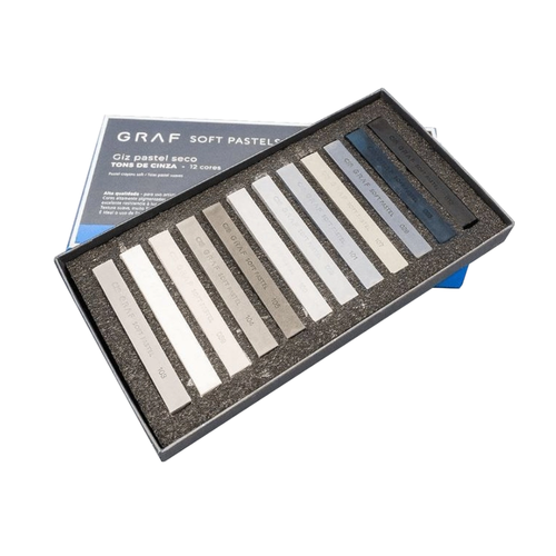 Giz Pastel Seco Cis Graf Soft Pastels com 12 Tons de Cinza