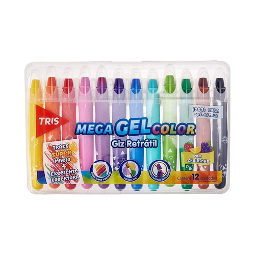 Giz de Cera Retrátil Tris Mega Color 12 Cores 686936