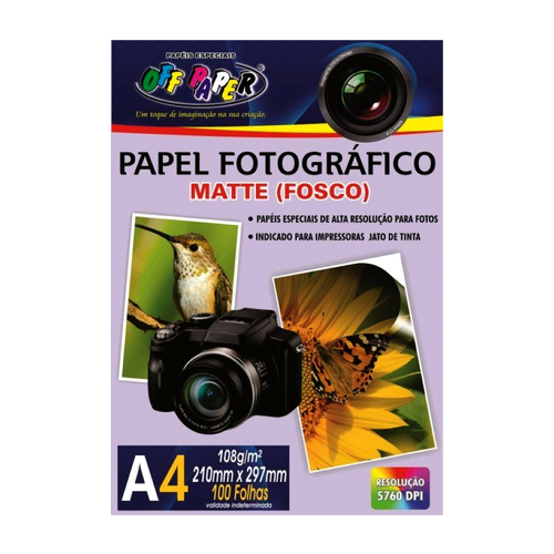 Papel Fotográfico A4 Off Paper 108g Matte Fosco 100 Folhas