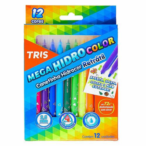 Caneta Hidrogrfica Tris Mega Hidro Color Retrtil 12 Cores