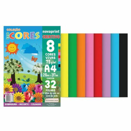 Bloco Ecocores Novaprint A4 Criativo 75g 8 Cores 32 Folhas