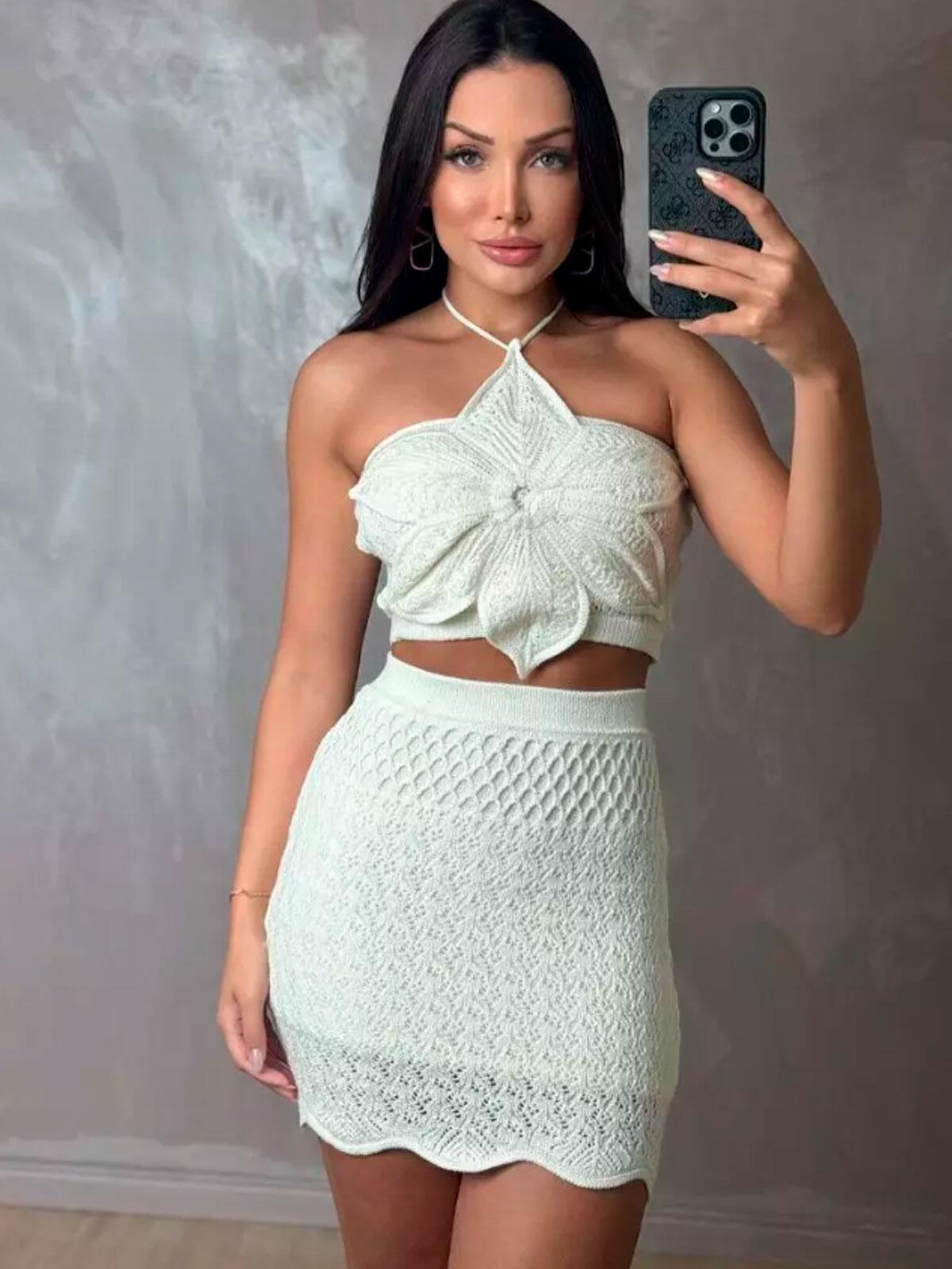 Comprar Conjunto Duas Peças Saia Cropped Feminino Croche Trico Carnaval ...