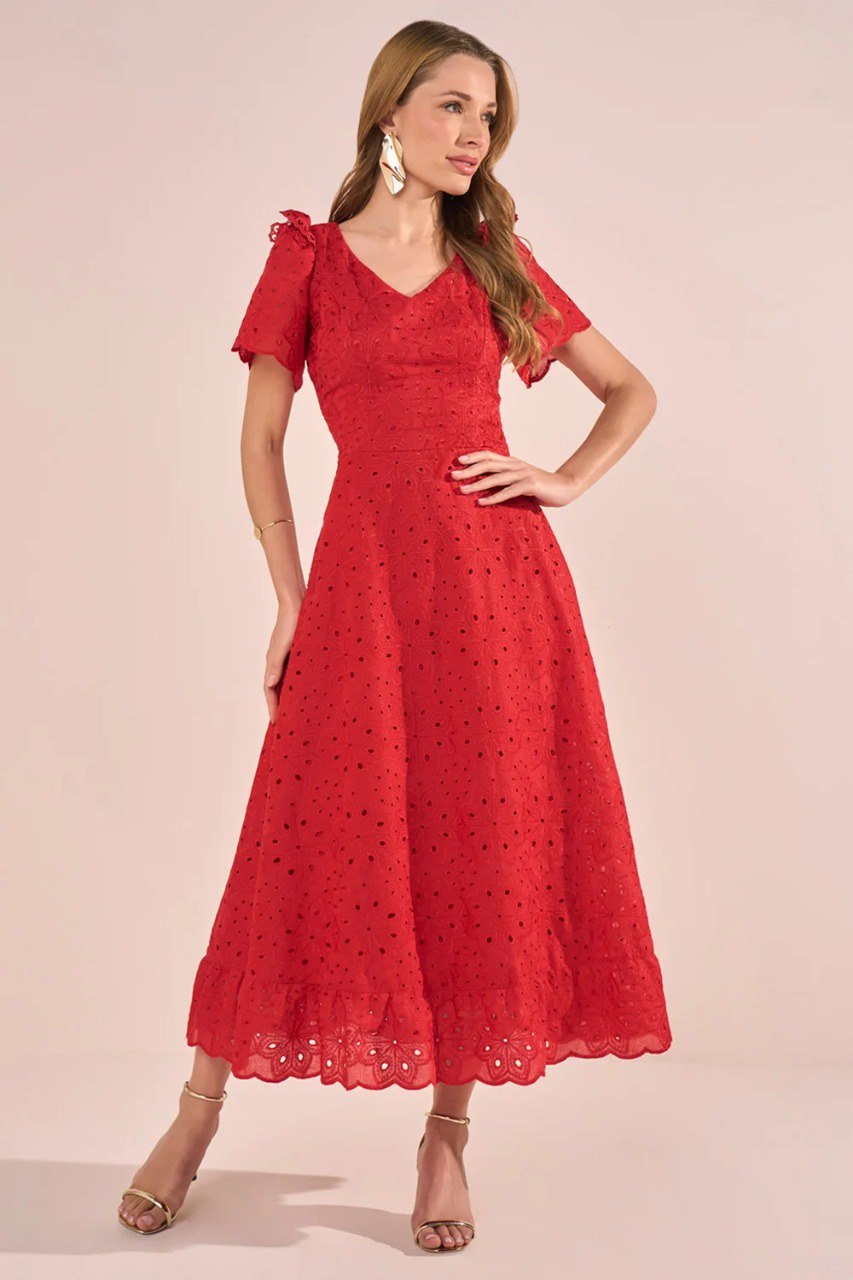 VESTIDO EM LAISE EM DECOTE V MIDI VERMELHO FASCINIUS 162718 38