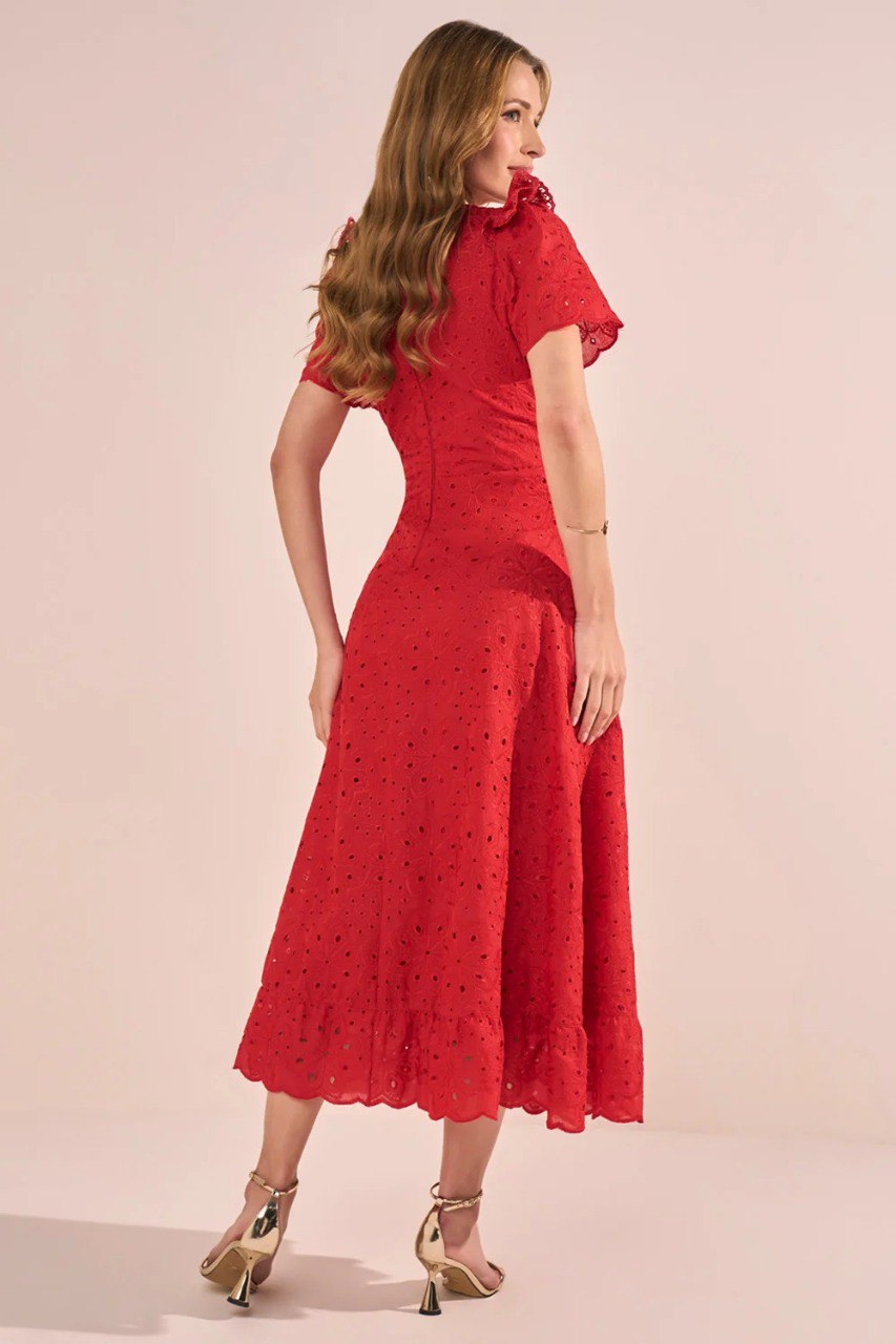VESTIDO EM LAISE EM DECOTE V MIDI VERMELHO FASCINIUS 162718 38