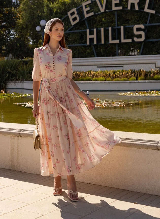 Comprar VESTIDO FLORAL CHIFFON TOQUE DE SEDA DENISE JANY PIM 6449