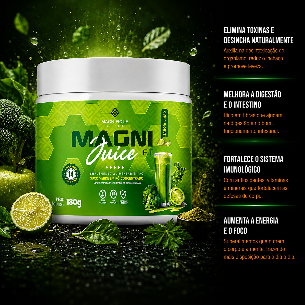 Comprar MAGNI JUICE FIT LIMÃO - SUCO VERDE DETOX EM PÓ - a partir