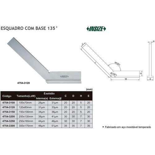 ESQUADRO C/ BASE 135 GRAUS 100X70MM INSIZE