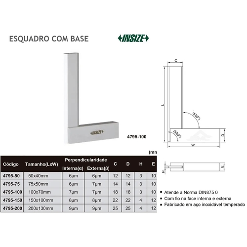ESQUADRO C/ FIO E BASE DIN875 CLASSE 0 50X40MM INSIZE