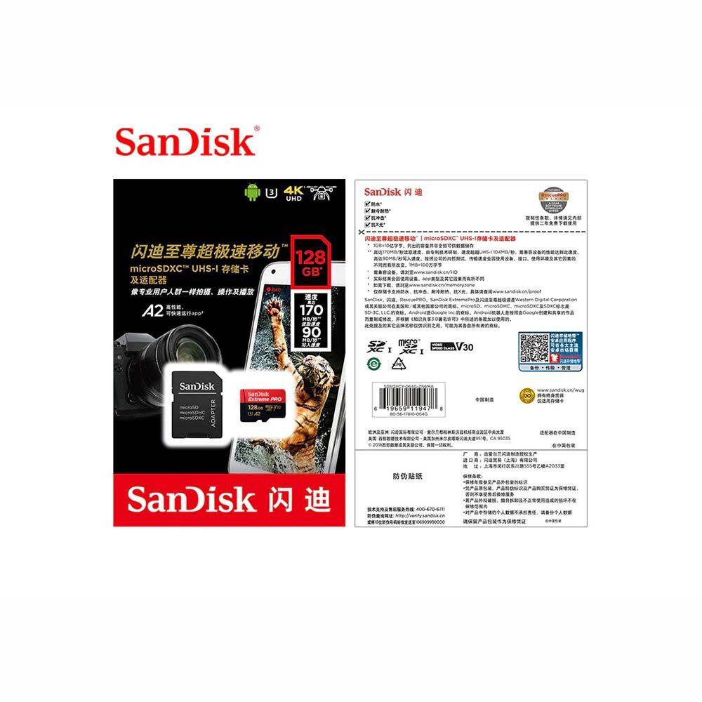 Cartão de Memória Micro SD Sandisk Extreme Pro 128Gb 170mb/s