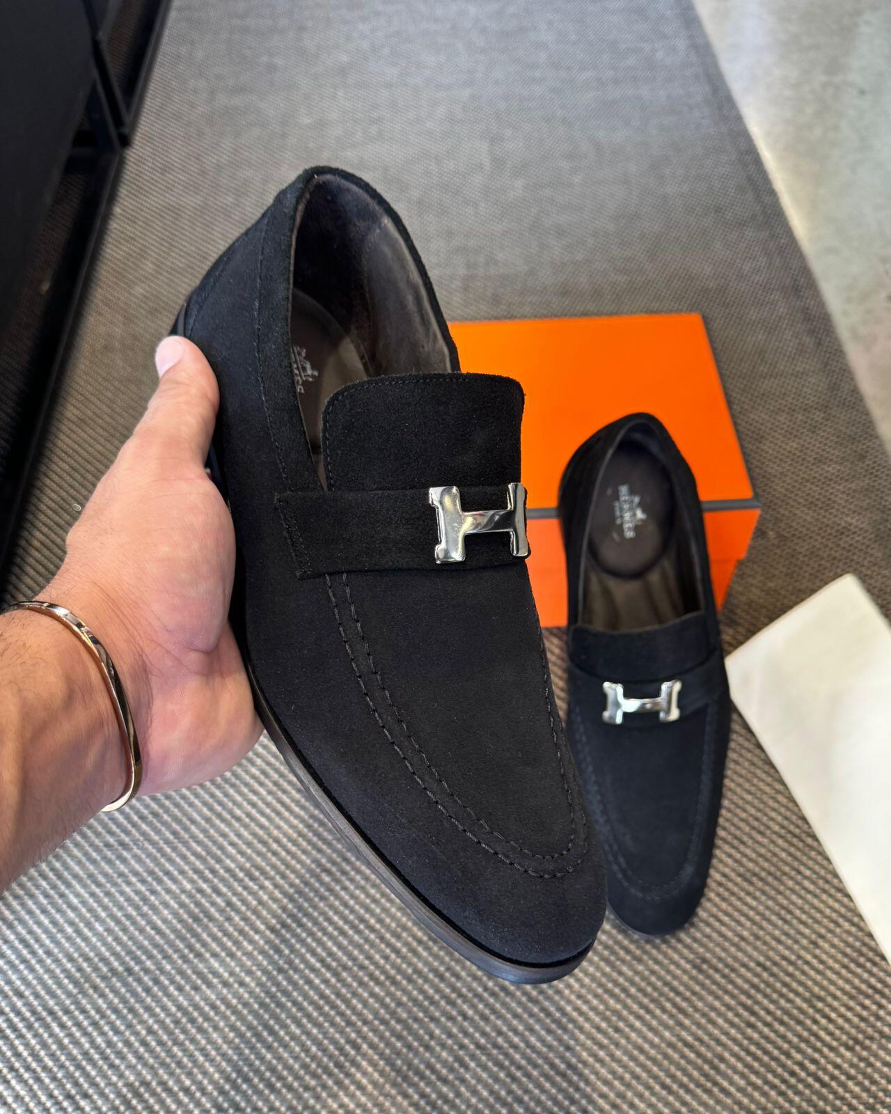 HERMES ブラッシュ40スエードブラック Comprar Sapato Hermês Camurça preto