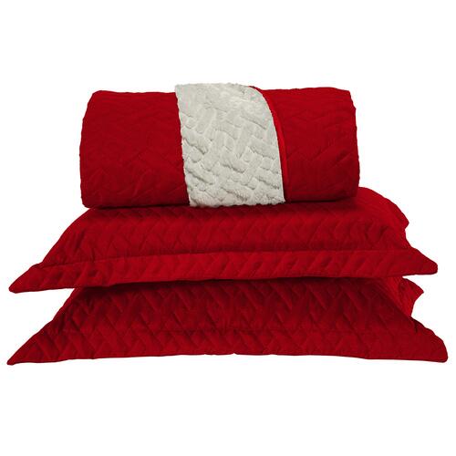 Cobertor Cobre Leito Queen Com Sherpa E Microfibra Dupla Face Kit 03 Peas - Vermelho