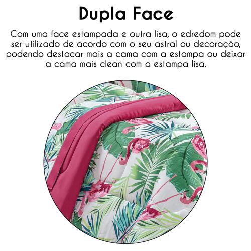 Kit Edredom Dupla Face Estampado Casal Queen 03 Peas Micropercal 200 Fios Naturale - Flamingo