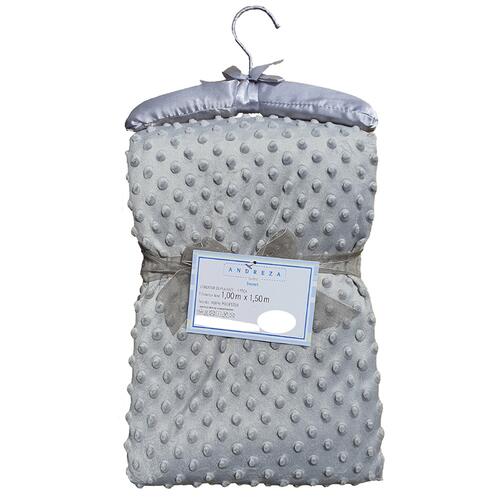 Cobertor Para Beb Microfibra De Bolinhas 1,50m X 1,00m Com Cabide Sweet Baby - Cinza