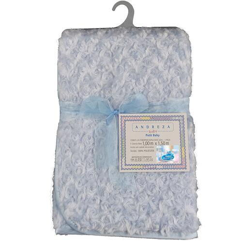 Cobertor Para Beb Peludinho De Florzinha 1,50m X 1,00m Com Cabide Petit Baby - Azul