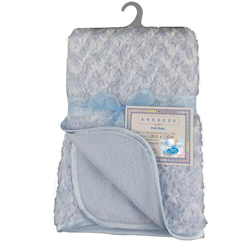 Cobertor Para Beb Peludinho De Florzinha 1,50m X 1,00m Com Cabide Petit Baby - Azul