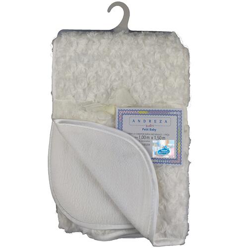 Cobertor Para Beb Peludinho De Florzinha 1,50m X 1,00m Com Cabide Petit Baby - Branco