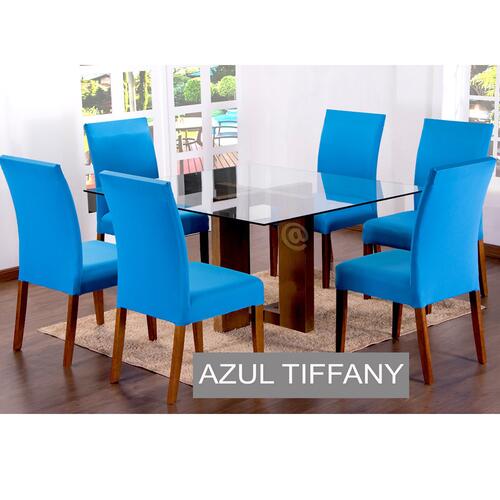 Capas Para Cadeiras De Jantar 08 Peas Em Malha Gel Lisa - Azul Tiffany
