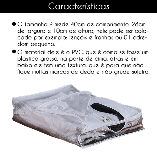 Kit De Organizadores De Enxovais E Roupas 100% PVC Transparente Com Zper Tamanhos - 01 P / 01 M / 01 G