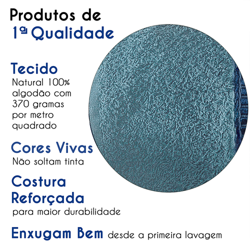 Jogo De Banho Nobre 05 Peas Bordado Coroa 100% Algodo - Azul