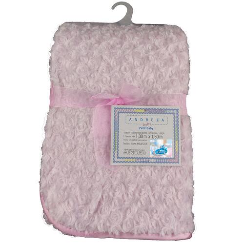 Cobertor Para Beb Peludinho De Florzinha 1,50m X 1,00m Com Cabide Petit Baby - Rosa