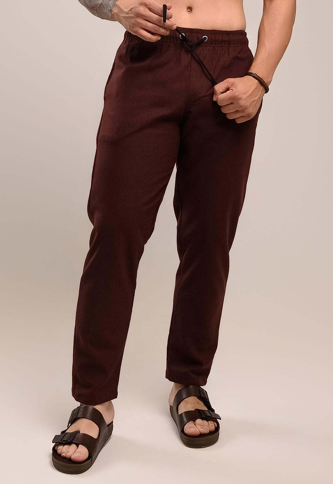 Calça De Linho Masculina Casual Resort Premium Marrom a partir